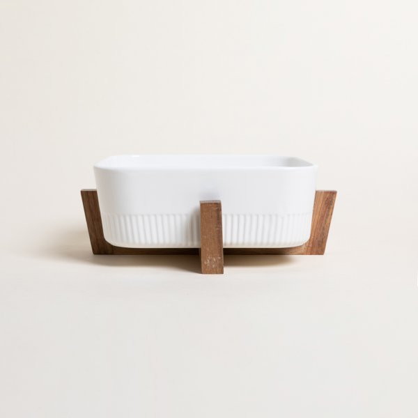 FUENTE CUADRADA PARA HORNO CON BASE DE ACACIA 22 CM
