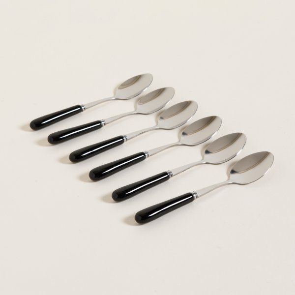 SET X 6 CUCHARAS DE ACERO CON MANGO DE CERAMICA NEGRO 14,5 CM