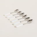 SET X 6 CUCHARAS DE ACERO CON MANGO DE CERAMICA BLANCO 14,5 CM
