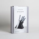 TACO DE ACACIA X 5 CUCHIILOS DE ACERO BLACK VASSA HOME