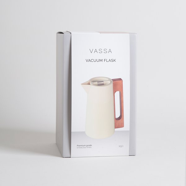 JARRA TERMICA OFF WHITE ASA MADERA 1500 ML VASSA HOME