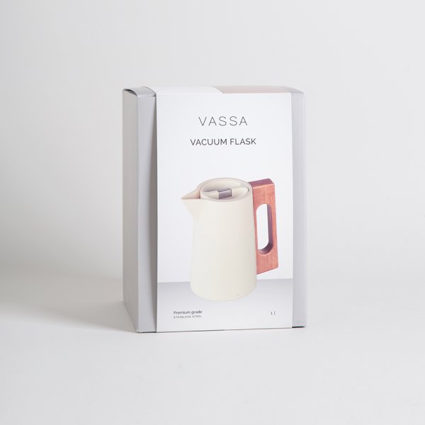 JARRA TERMICA OFF WHITE ASA MADERA 1000 ML VASSA HOME