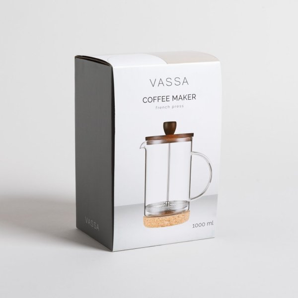 CAFETERA CON EMBOLO TAPA ACACIA Y BASE CORCHO 1000