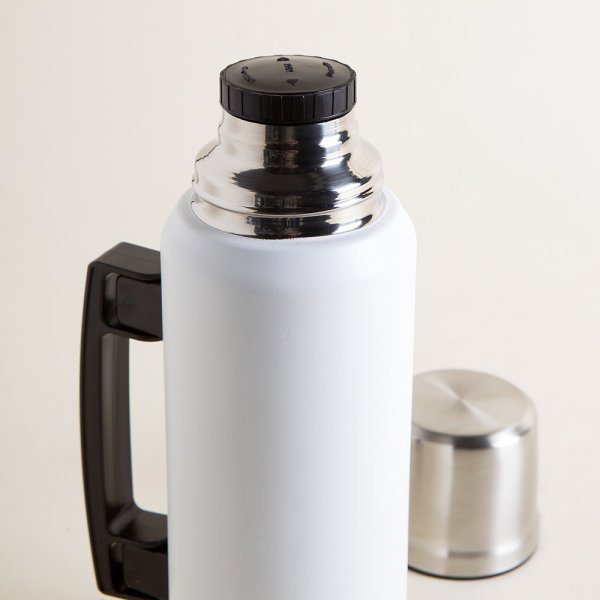 TERMO CAMPING DE ACERO INOXIDABLE BLANCO CON ASA A