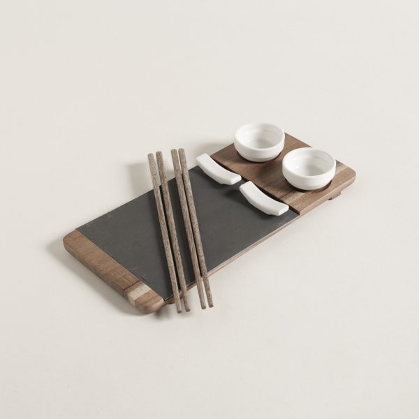 SET DE SUSHI PARA 2 ACACIA Y LAJA BLANCO 30X14 CM