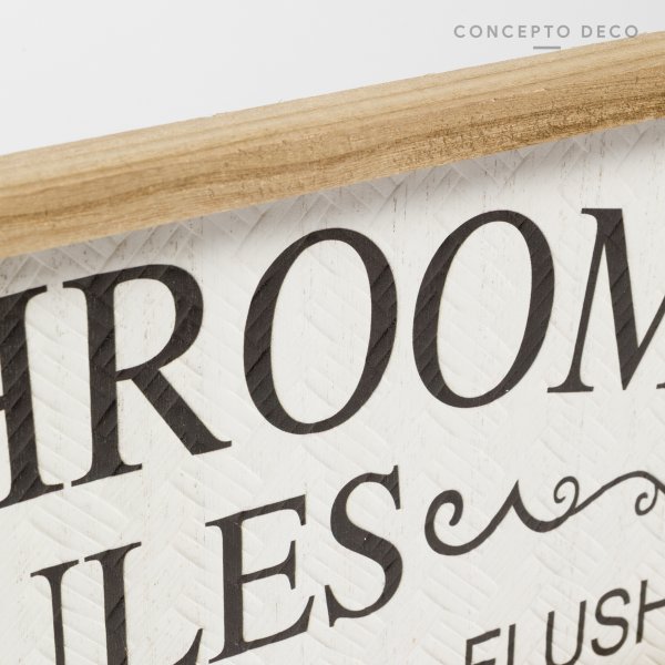 CUADRO MADERA ESTERILLA BATHROOM RULES 43X20X2CM