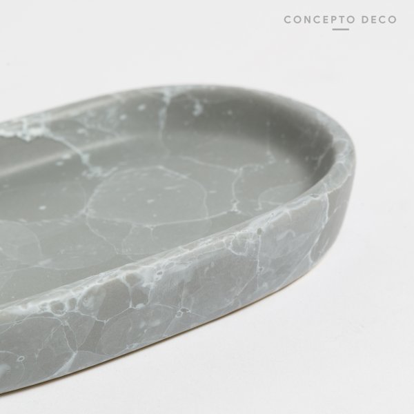 JABONERA CERAMICA SIMIL MÁRMOL OVAL 13CM GRIS