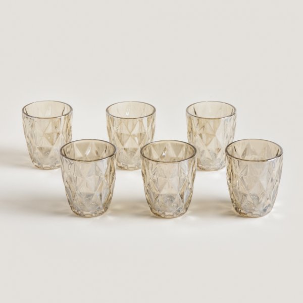 Set X 6 Vasos Bajos De Vidrio Rombos Color Champagne