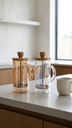 Cafetera Con Tapa De Bamboo Colores Surtidos 350Ml 7,2X17Cm De Vidrio
