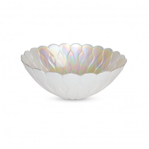 [2561388] Bowl Con Hojas De Vidrio Blanco Perlado 20Cm