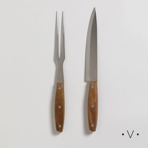 [411837] SET DE ASADO ACERO INOXIDABLE MANGO ACACIA VASSA HOME