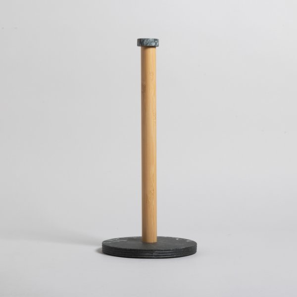 [411853] Porta Rollo Black Marble Y Bamboo 16X35 Cm Vassa Home