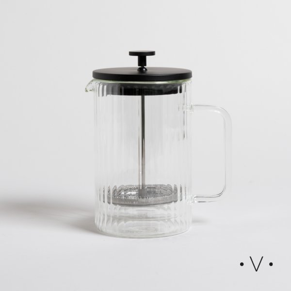 [4112905] Cafetera Doble Vidrio Rayas Con Embolo Tapa Black 800 Ml Vassa Home