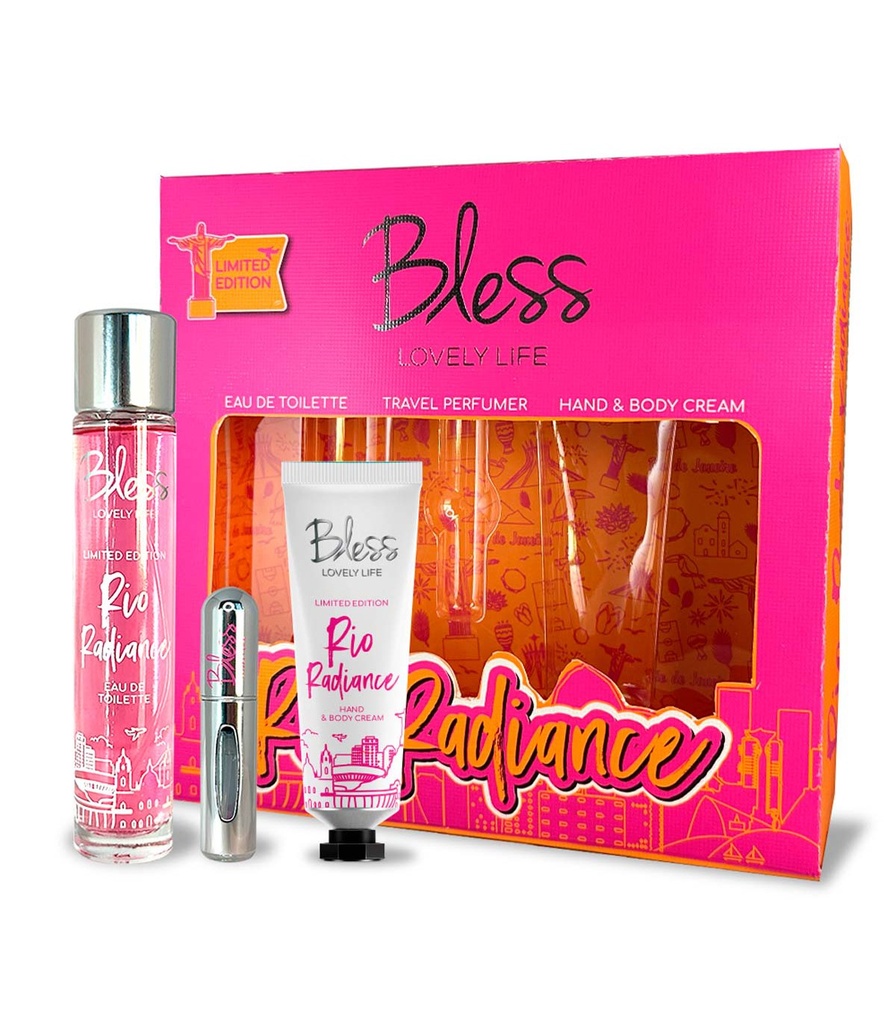 TRIO RIO RADIANCE EDT TRAVEL PERFUMER Y CREMA CORPORAL Y DE MANOS BLESS