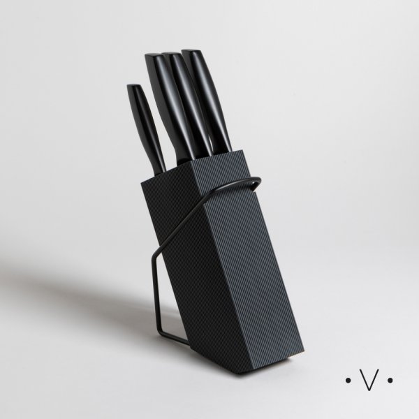 [4113002] Taco Imantado De Bamboo Grey X 5 Cuchillos Acero Black Vassa Home