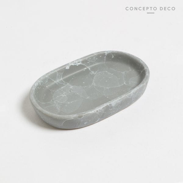 JABONERA CERAMICA SIMIL MÁRMOL OVAL 13CM GRIS