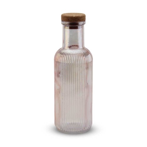 BOTELLA ROSA PERLADA RAYADA CON TAPON CORCHO 8,7X8,7X27,8CM 1000ML 