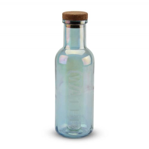 BOTELLA VERDE PERLADA WATER CON TAPON CORCHO 8,7X8,7X27,8CM 1000ML 