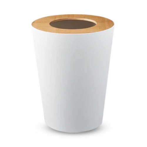 CESTO PAPELERO BLANCO CON BAMBOO 20,8X20,8X26CM