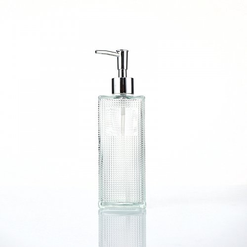 DISPENSER PARA JABON LI­QUIDO CUADRADO TRANSPARENTE CON PUNTOS 6,6X22,5CM - VIDRIO