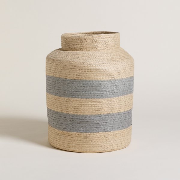 [4113166] Canasto Cilindrico Ancho Jialing Natural Y Grey 40X28 CM