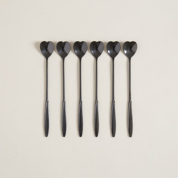 Set X 6 Cucharas De Acero Negro Dise—O Corazon 18C