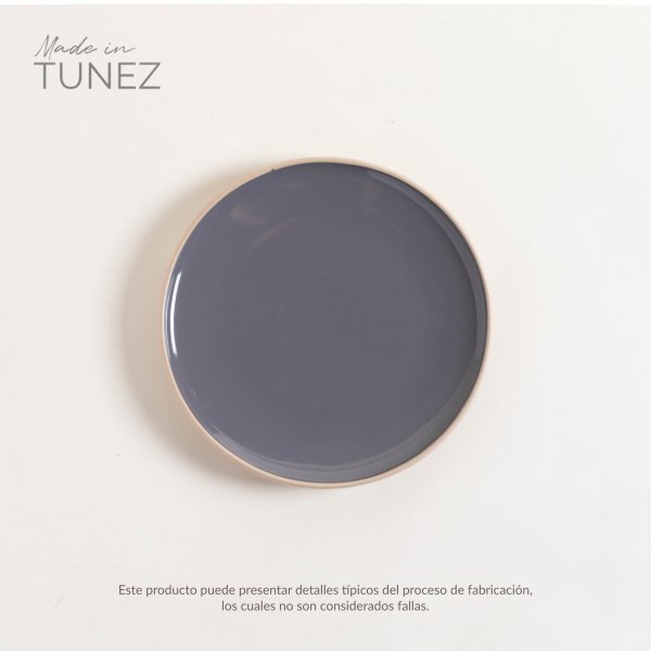 PLATO POSTRE SET X 6 KORBA GRIS OSCURO BRILLANTE CON BEIGE