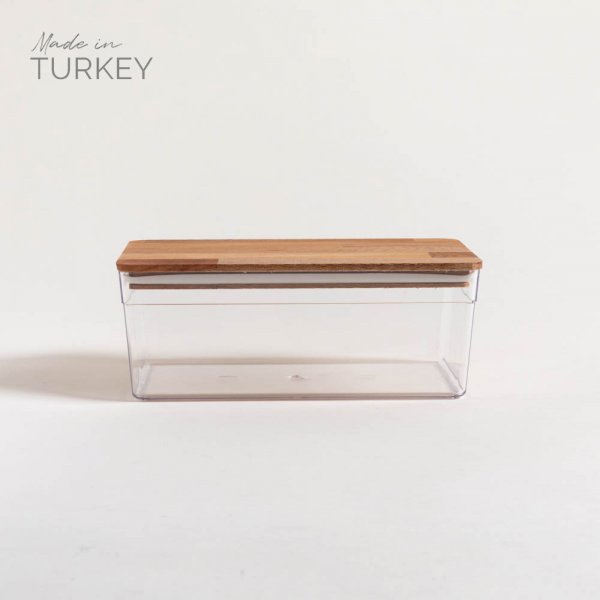 RECIPIENTE RECTANGULAR ACRILICO TAPA DE MADERA 150