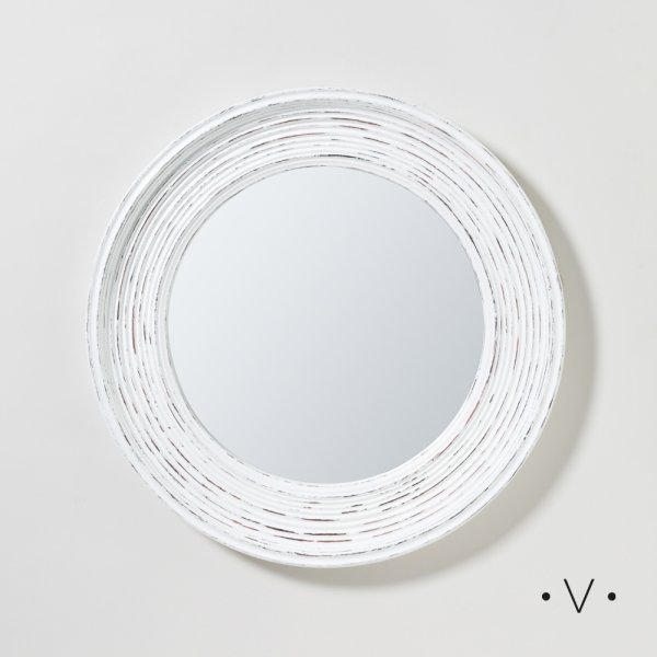 Espejo Redondo Chico Off White Wood 60 Cm Vassa Home