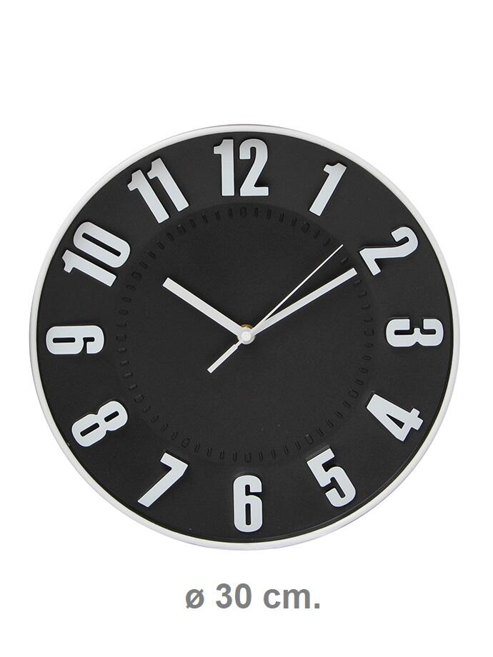 RELOJ DE PARED NEGRO BORDE BLANCO 30 CM RL30203
