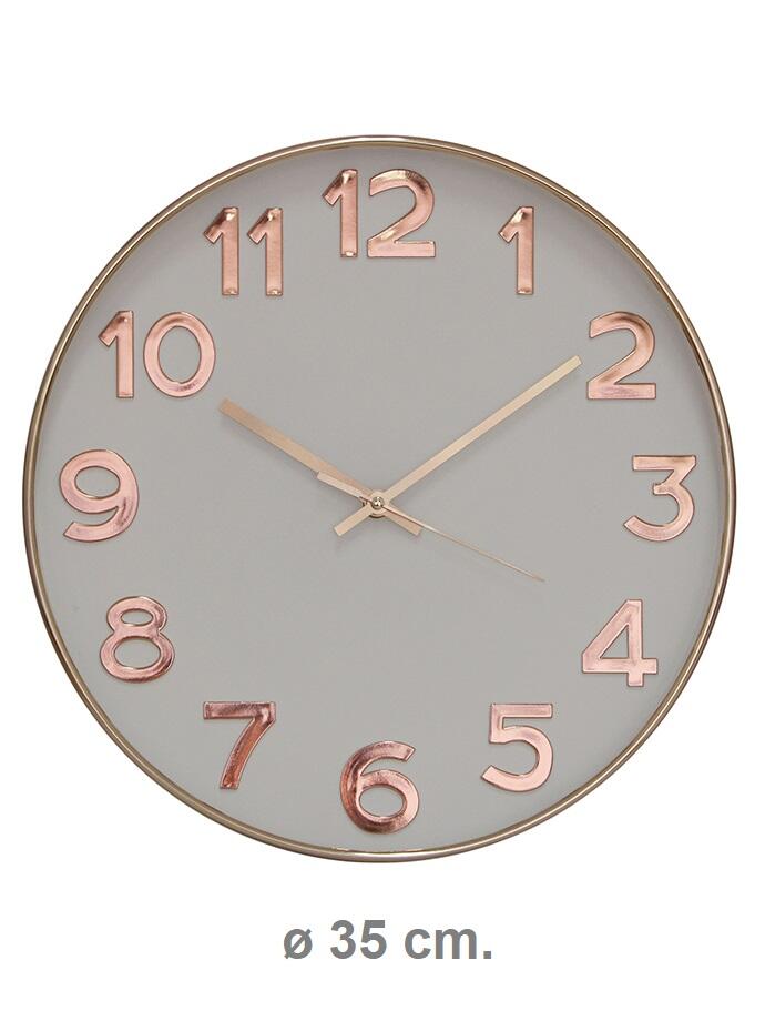 [141260] RELOJ DE PARED BLANCO BORDE COBRE 35 CM RL35001
