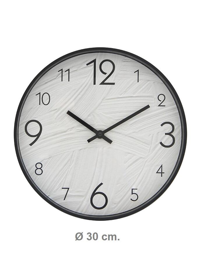 [141277] Reloj De Pared Gris Veteado Marco Negro 30 Cm Rl30204