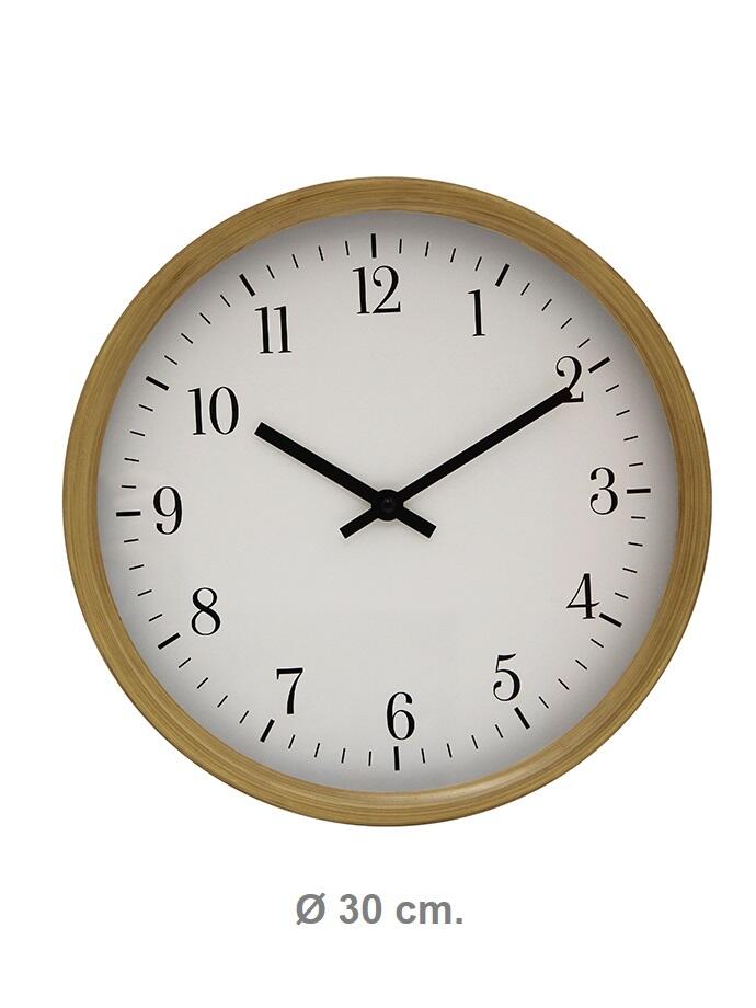 [141280] Reloj De Pared Blanco Borde Simil Madera 30 Cm Rl30207
