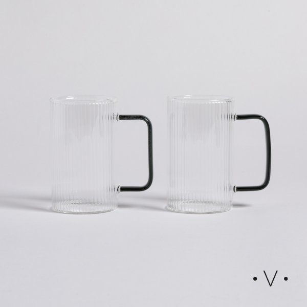 Set X 2 Mugs De Borosilicato Con Mango Negro 220 Ml Vassa Home