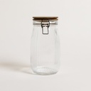 FRASCO HERMETICO VIDRIO CON RAYAS Y TAPA ACACIA 1500 ML