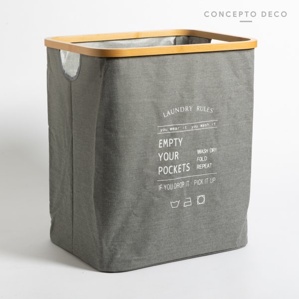 CESTO LAUNDRY RULES CUADRADO GRIS 47X33CM