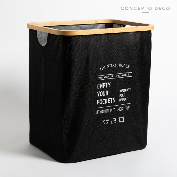CESTO LAUNDRY RULES CUADRADO NEGRO 47X33CM