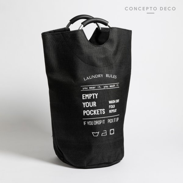 CESTO LAUNDRY RULES CON MANIJA NEGRO 65CM