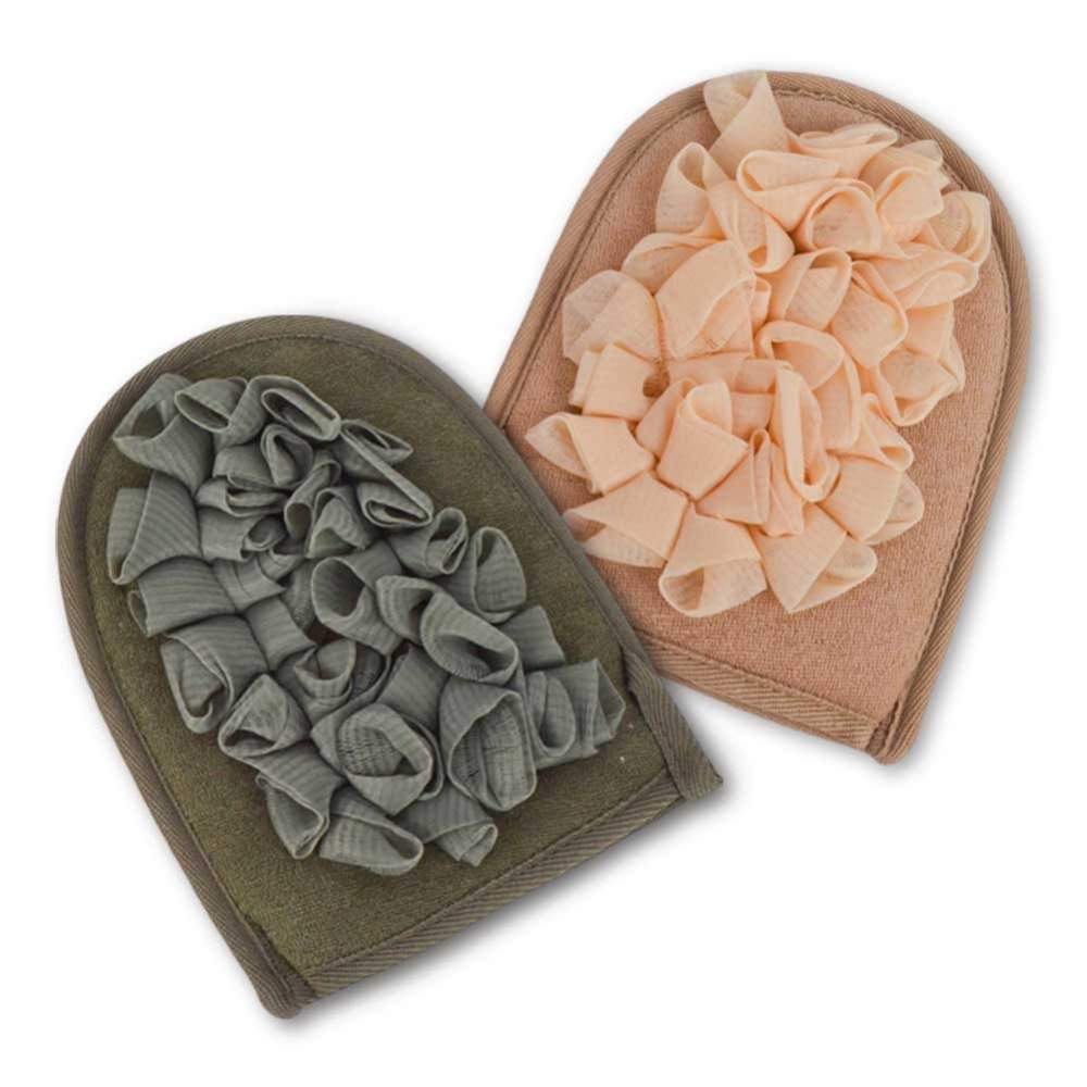 MANOPLA CON ESPONJA COLORES SURTIDOS BEIGE/GRIS 16X21CM