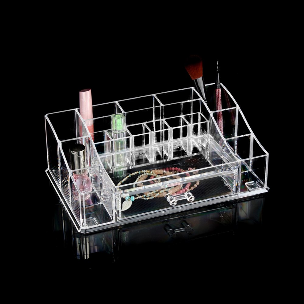 ORGANIZADOR DE MAQUILLAJE CON 15 DIVISIONES Y 1 CAJÓN 27,3X17X9,5CM DE ACRÍLICO
