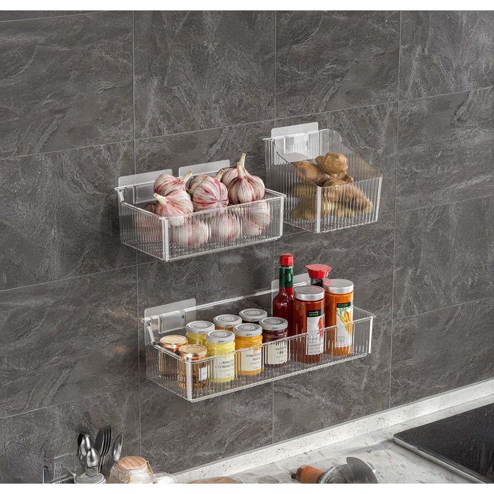 Canasto Organizador Rectangular Rayado Autoadhesivo 11X13X10,5Cm Transparente De Plástico