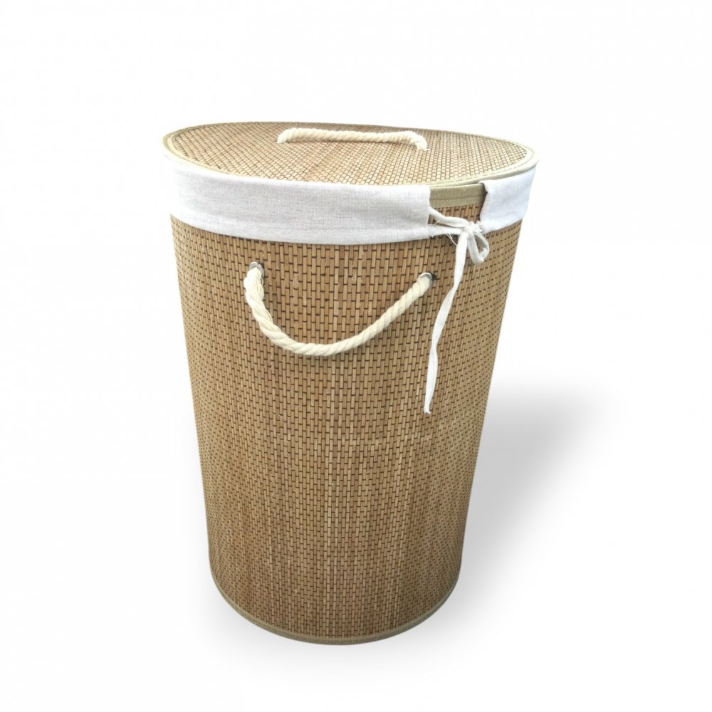 [2561548] Cesto De Ropa Redondo 35X50Cm Combinado Bamboo Con Hilo Negro