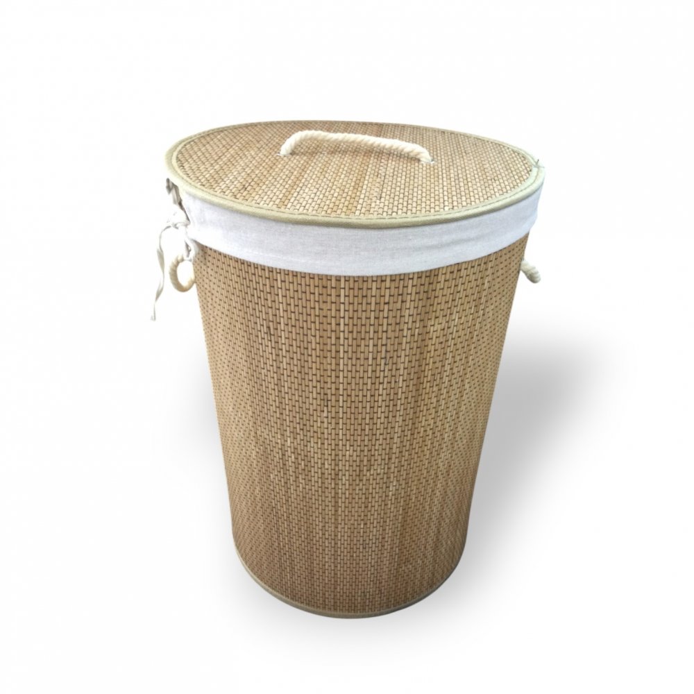 [2561549] Cesto De Ropa Redondo 36X60Cm Combinado Bamboo Con Hilo Negro