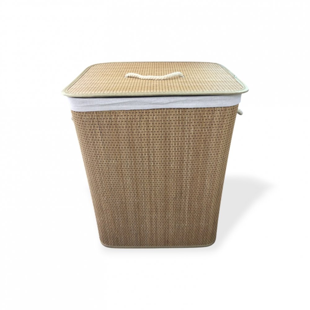 Cesto De Ropa Rectangular 32X42X60Cm Combinado Bamboo Con Hilo Negro
