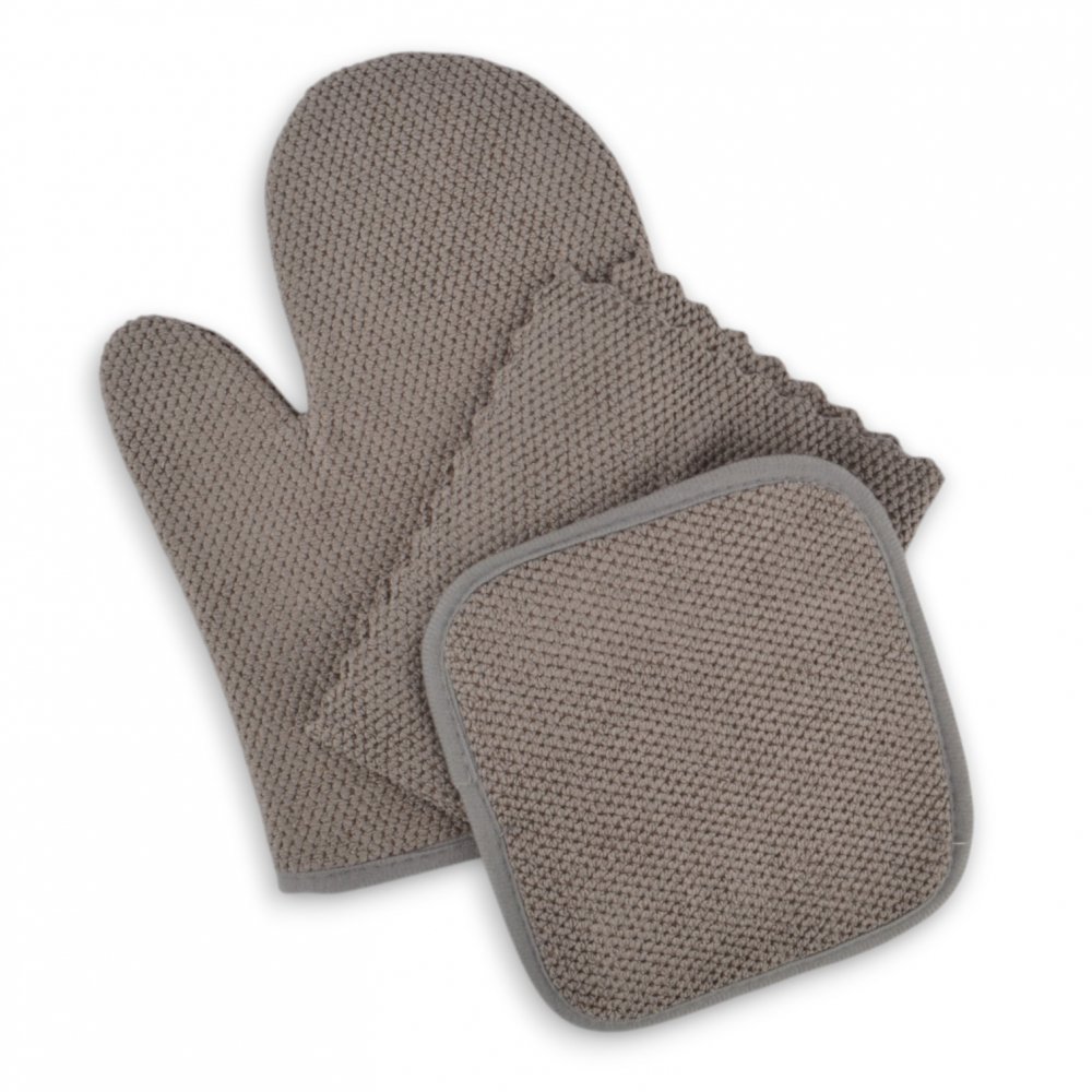SET X3 PIEZAS (2 AGARRADERAS + 1 PAÑO) LISO GRIS