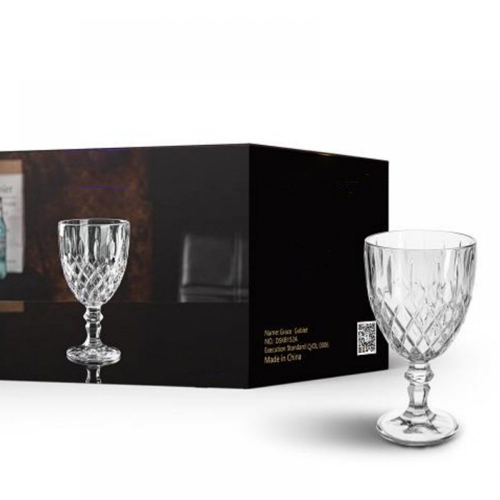 SET X 6 COPAS TRANSPARENTES CON ROMBOS Y ÓVALOS 240ML 8X15CM