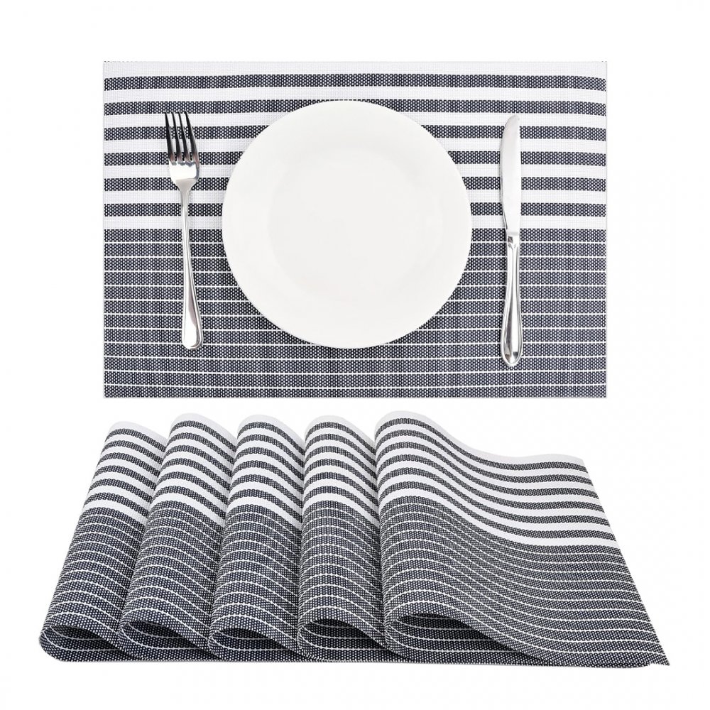 Set X4 Individual Con Rayas Gruesas Y Finas 30X45Cm Azul De Pvc