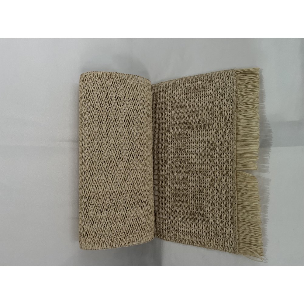 CAMINO TRAMADO CON FLECOS LATERALES BEIGE 30X180CM DE FIBRA