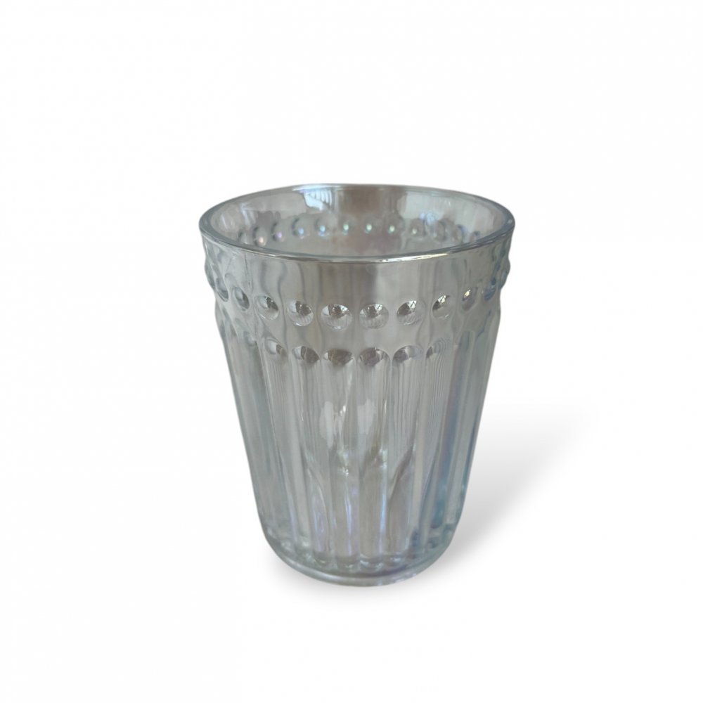 Set X6 Vasos Chicos Rayado Con Puntos 250Ml 8,2X10Cm Perlado Vidrio