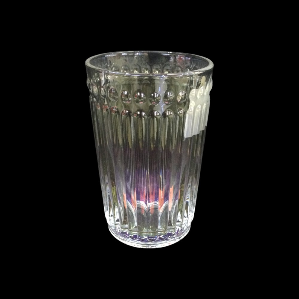 [2561658] Set X6 Vasos Grandes Rayado Con Puntos 350Ml 8,2X12,5Cm Perlado Vidrio